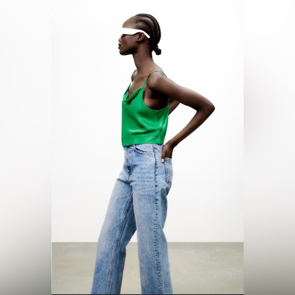 Zara Cami Crop Top Green Small
